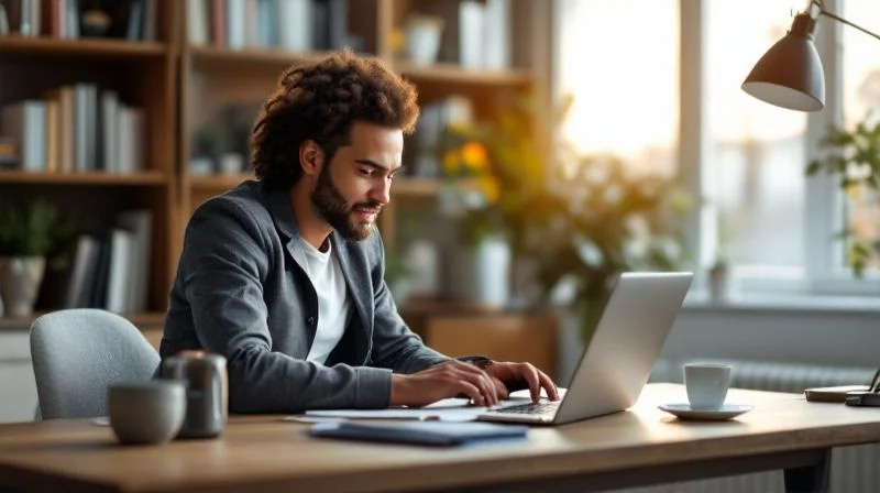 Person am Laptop lernt KI-Grundlagen in einem Online-Kurs